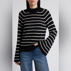 Paige Laurel Stripe Fluted Sleeve Sweater Size Medium Mock Neck Cashmere Black